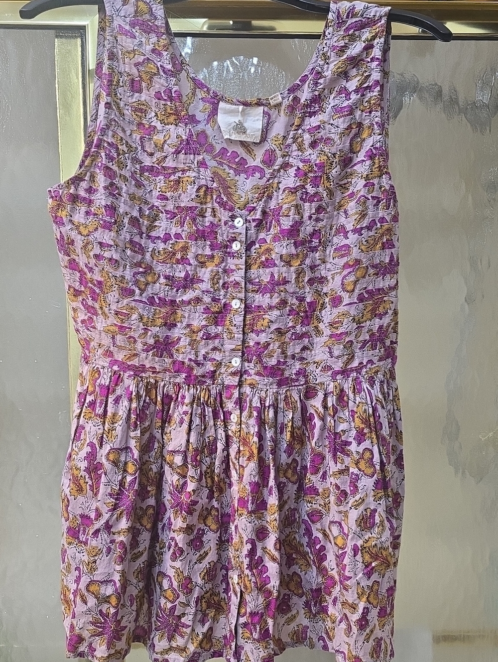 One Teaspoon Floral Sleeveless Button-Front Top in Lavender, Purple & Mustard